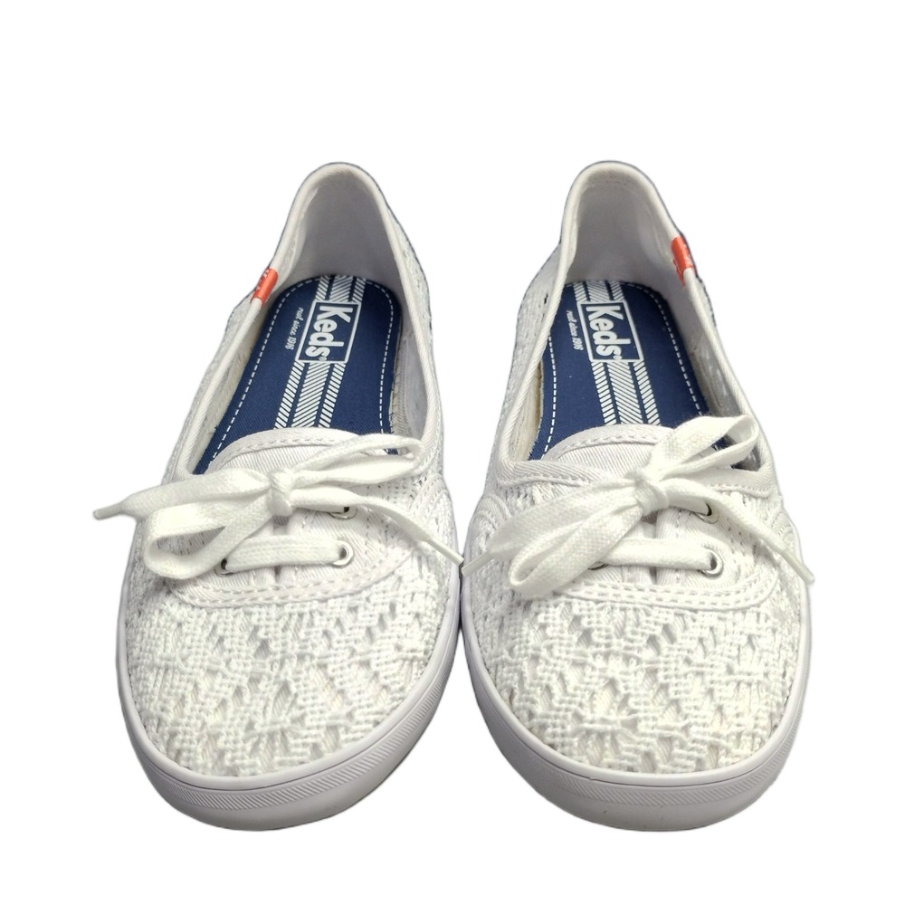 Keds Teacup Crochet Sneakers Womens US Size 8 White Comfort Almond Toe Slip On